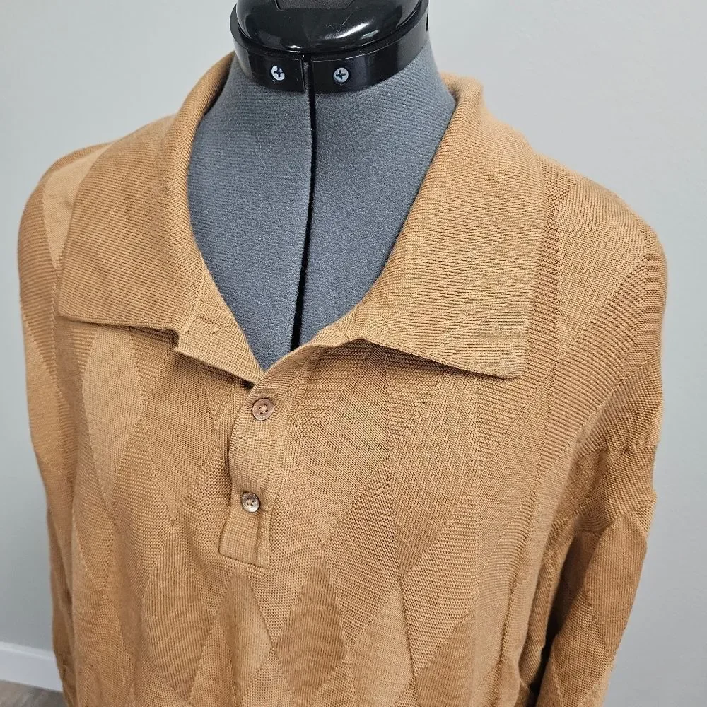 Harry Vardon Textured Collared Golf Sweater Men's XL Eclectic Grandpacore Tan